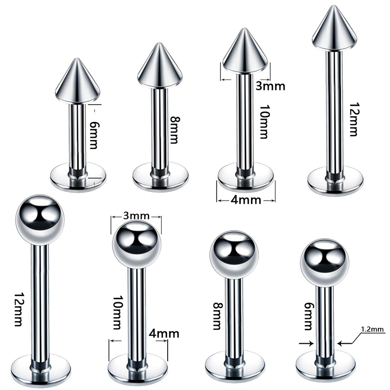 2Pcs 16G Labret Women Men Round Ball Spike Cone Tip Titanium Steel Screw Back (Pierced) Stud Earrings Punk Gothic Jewelry Gifts