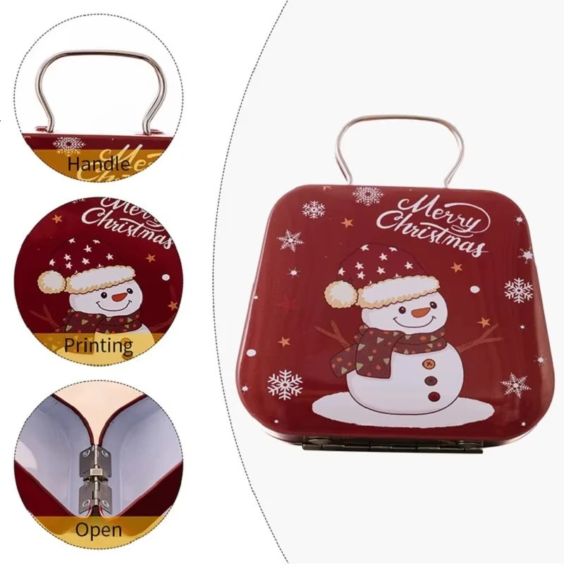 Metal Square Mini Christmas Candy Gift Box Leather Bag Christmas Candy Box Christmas Tote Bag Open And Close Gift Box 241025