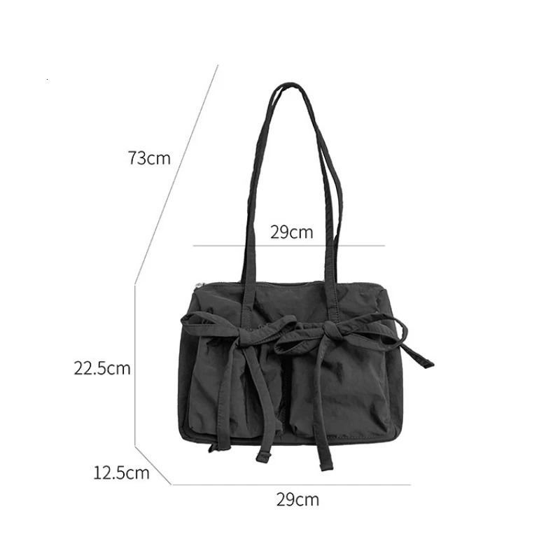Lightweight Casual Nylon Shoulder Bag Unique Fresh Gentle Bow Travel Bag Solid Color Soft Large Capacity Womens Tote Bag 241025