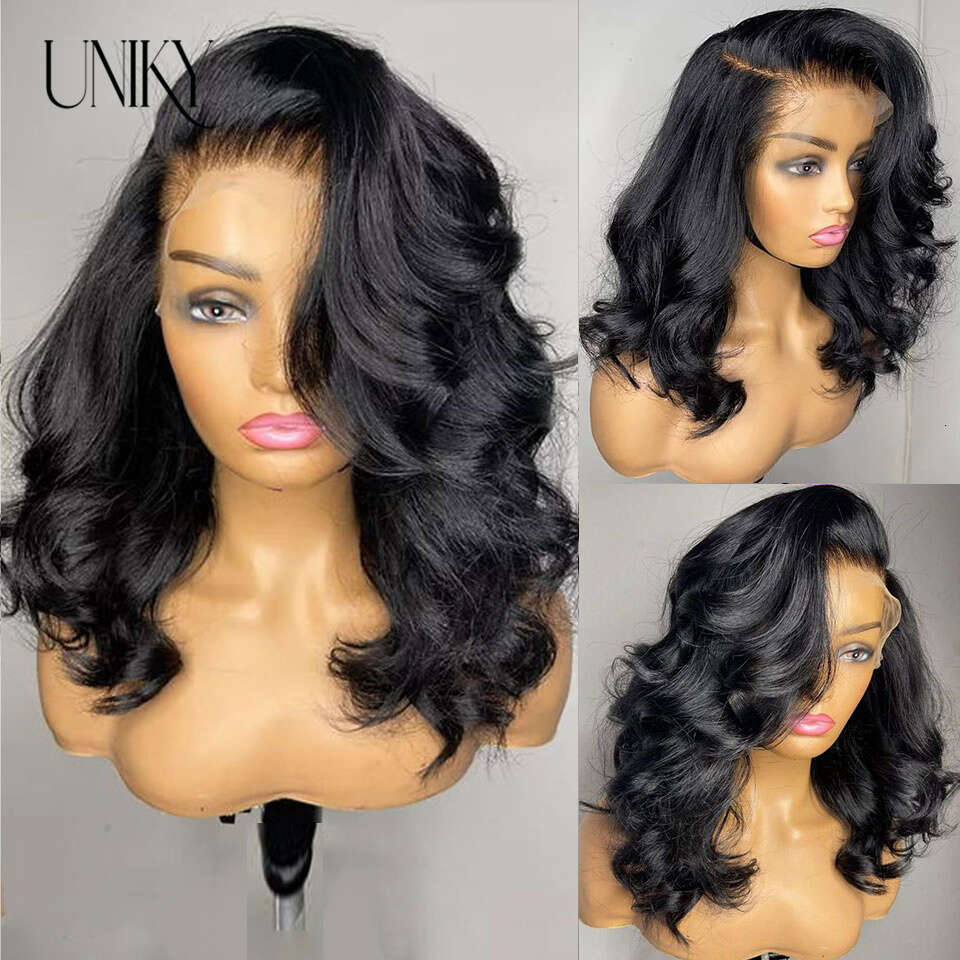 Uniky 14 16Inch Body Side Part Brazilian Human Hair 13X1 Lace Frontal Deep Wave Water Curly Short Bob Wig