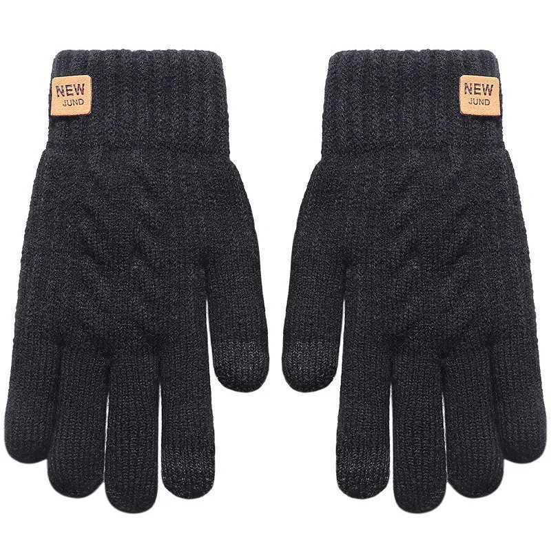 Womens Winter Thick Double layer Knitted Gs Wholesale Plus Velvet Cold proof Warm Solid Color Touchscreen Gs W241026