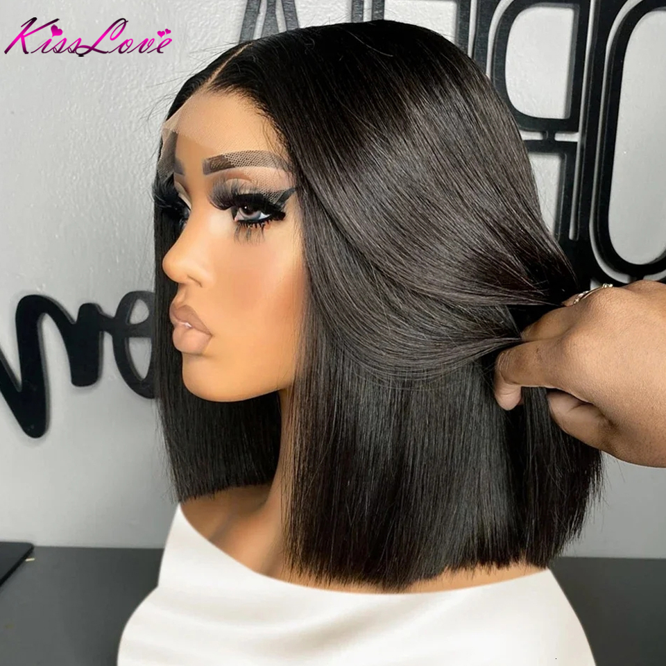 Transparent HD Straight 13x4 Front Human Hair Wigs For Black Women 5x5 Lace Closure Short Bob Wig