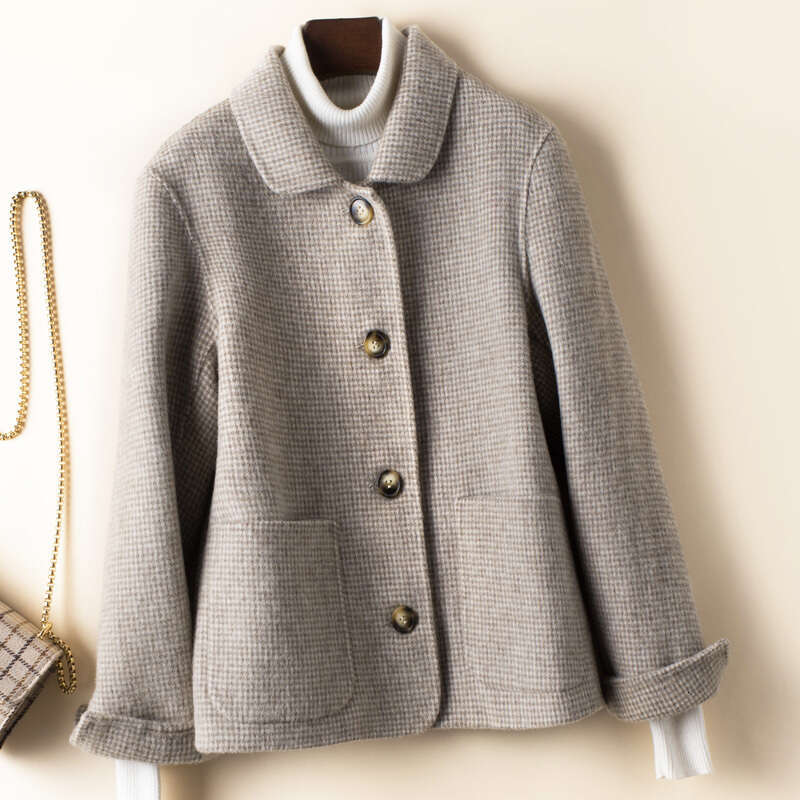 Elegant 100% Wool Female Korean Woolen Jackets Women Clothes 2019 Slim Plaid Coat Spring Autumn Overcoat 1907777W751