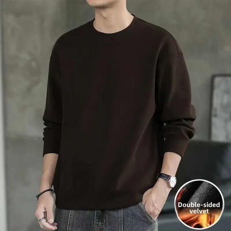 Mens autumn and winter new round neck loose top with warm bottom lining W241026