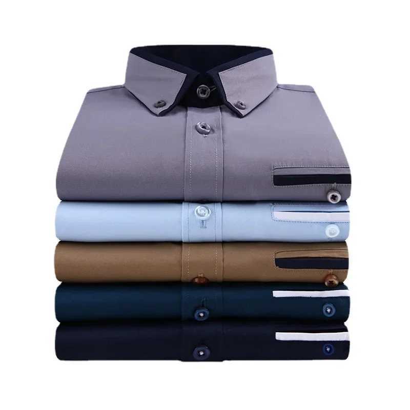 Mens shirt long Sleve twill solid stripe dress business office casual shirt slim fit mens dress W241026