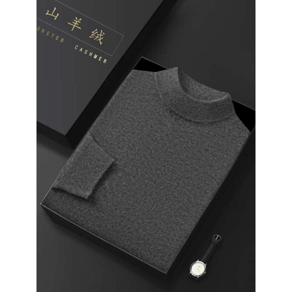 Men's Half-High Collar 100% Sweater Autumn Winter Basic Long Sleeve Pullover Cashmere Knitwear Soft Warm Comfy Clothing