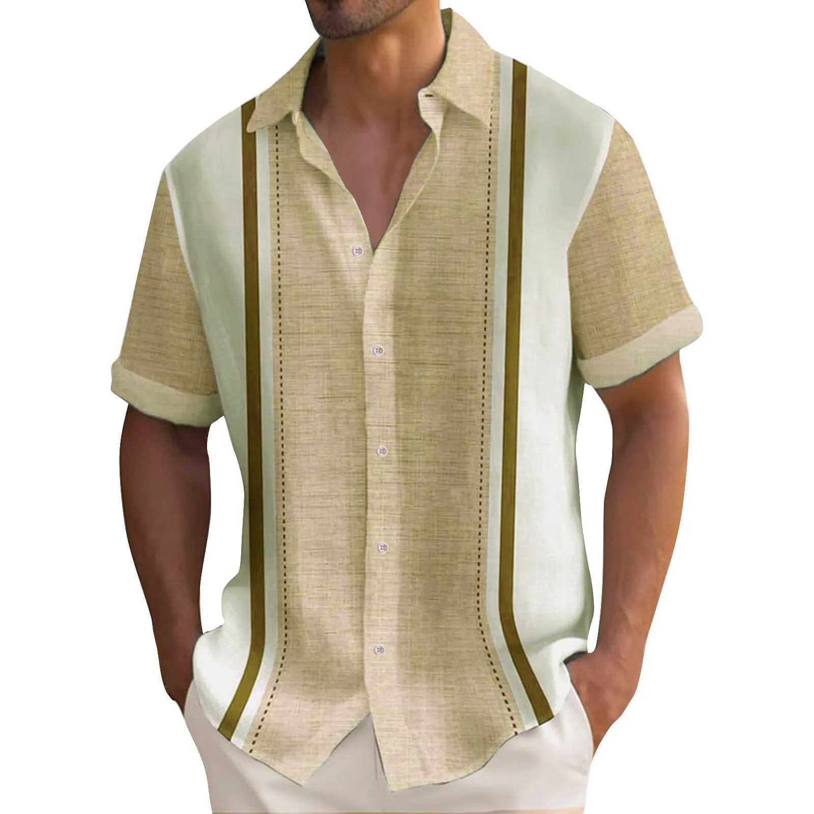 Summer striped printed mens shirt casual short slip button loose navy shirt oversized mens clothing lapel shirt W241026