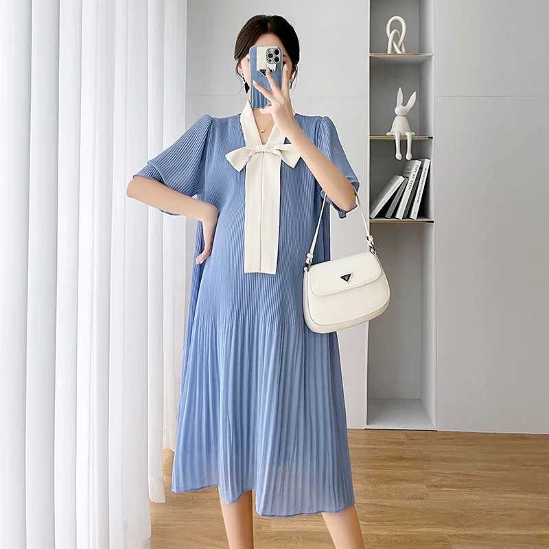 Summer Korean Fashion Chiffon Maternity Clothing Elegant Sweet Loose Maternity Clothing Ruffle Bow Maternity Clothing W241026