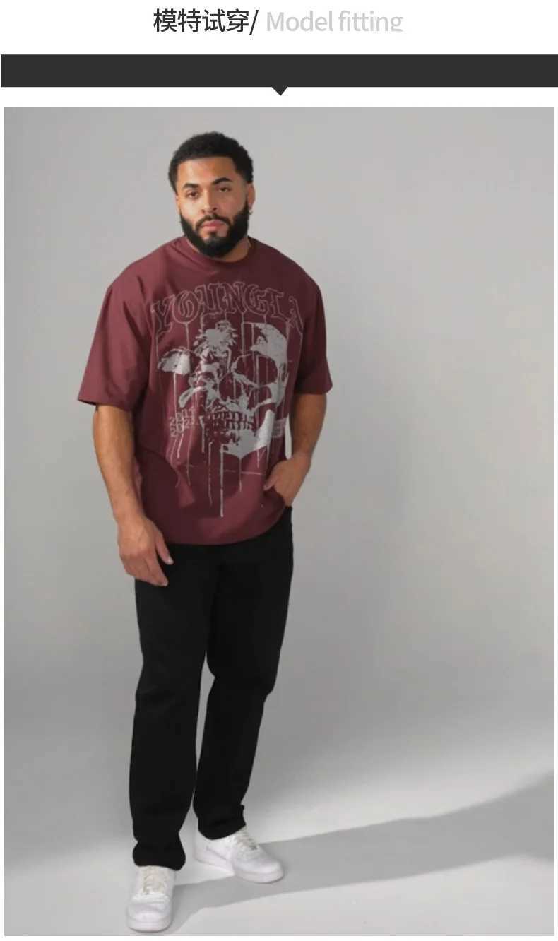 Summer Cold Wave Cool Skull Pattern T-shirt Mens Loose 240g Short Slip Mens Cotton Work Neck Running Sports Leisure Strt Top W241026