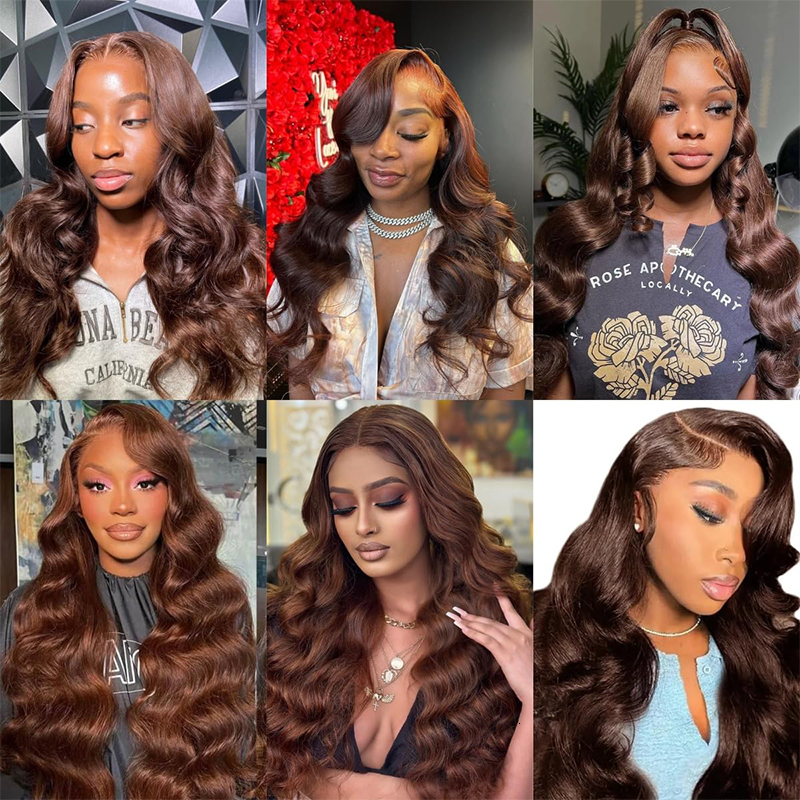 13*4 Body Wave Real Human Hair Chocolate Brown Transparent Lace Front Wig Pre Plucked For Women 210 Denasity