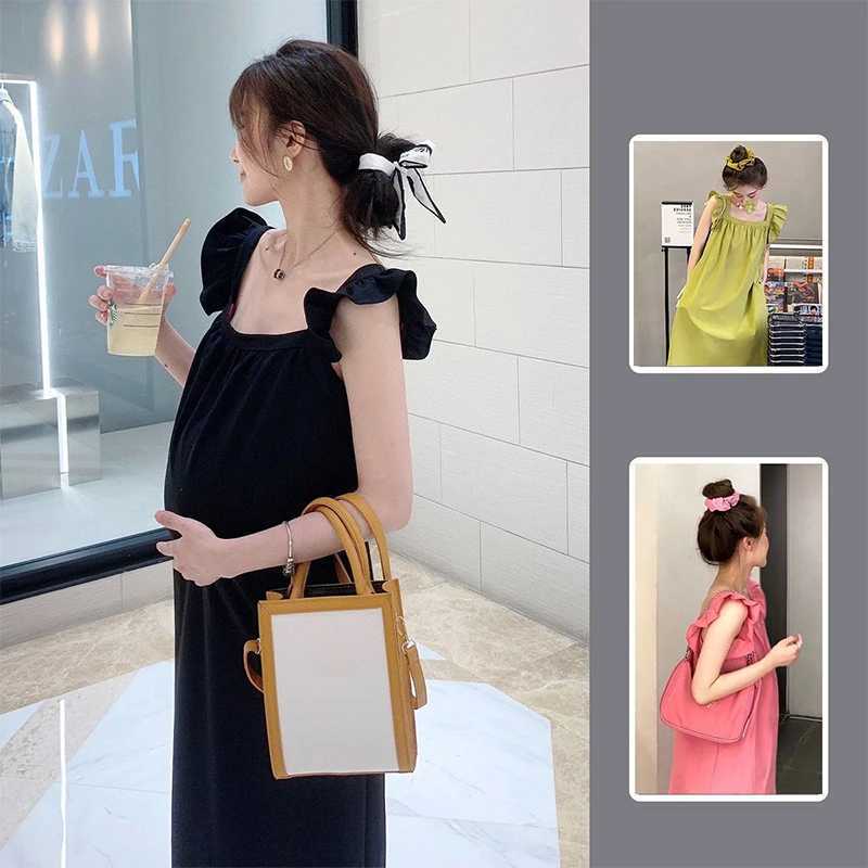 Pregnant Dress Summer Dress Princess Square Collar Korean Flying Sleeve Pregnant Dress W241026