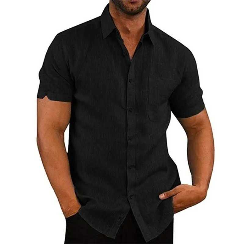 Summer Collar Solid Short Sleeve Button Mens Shirt Mens Clothing W241026
