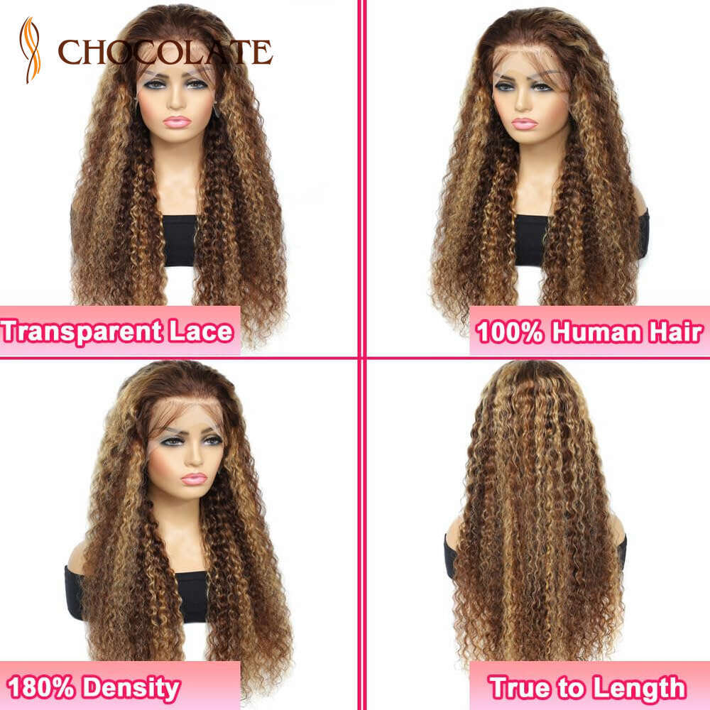 Highlight 13X6 Brazilian 4/27 Ombre Colored Deep Wave Human Hair 13X4 Lace Frontal Wigs