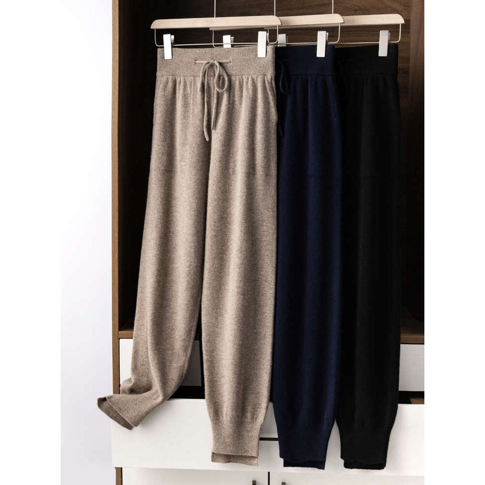 CHICUU Women Bloomers Autumn Winter Thick Cashmere Pants 100% Merino Wool Knitwear Simple Style Soft Warm Trousers Korean