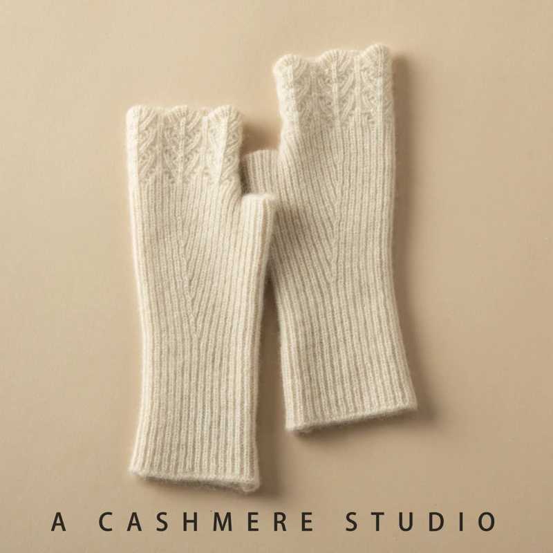 Womens Winter Fashion Pure Cashmere Half Finger Gs Womens Winter Knitted Gloves Warm Solid Knitted Wrist Gs W241026