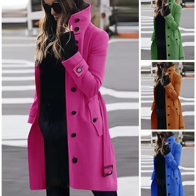 Wool Blend Womens Coat Outerwears Winter Warm Female Jackets Single Breasted Turndown Collar Long Clothes 241025