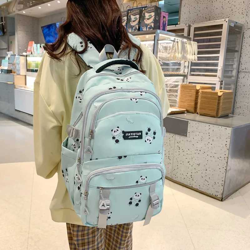 Panda Cute Middle School Student Bookbag Large Capacity Casual Waterproof Boys and Girls Schoolbag Laptop Backpack BagXJ241026