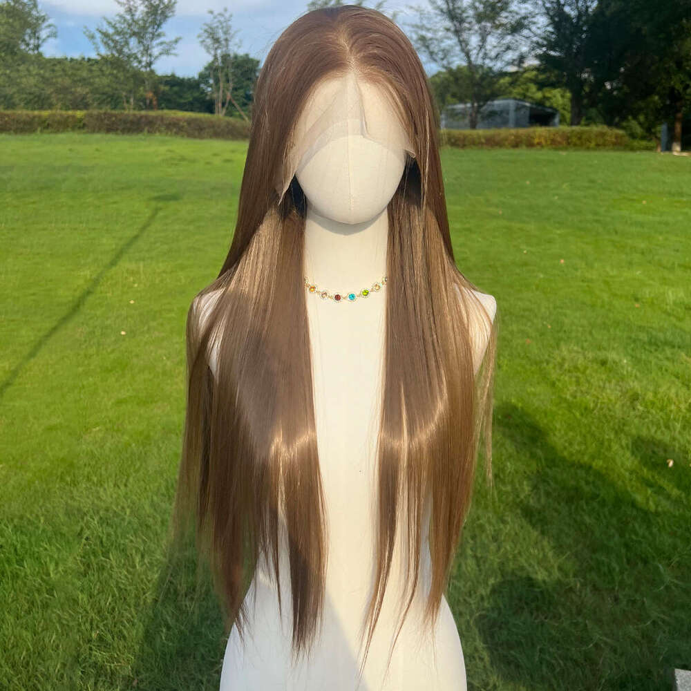 13X4 High-End Long Bob Lace Front Party Everyday Blonde Bangs Wig 28 Inch Light Golden Straight Hair