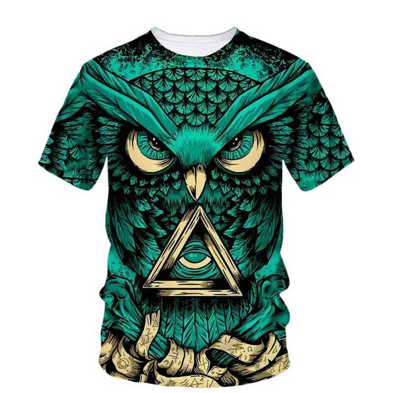 Owl pattern 3D printing summer mens T-shirt animal bird personality fashion tough guy Strt casual O-neck loose short Slv W241026