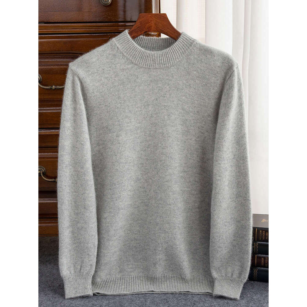 Autumn Winter Thick Sweater 100% Cashmere Long Sleeve Mock-Neck Pullover Warm Pure Color Large Size Knitwear Men Clothing