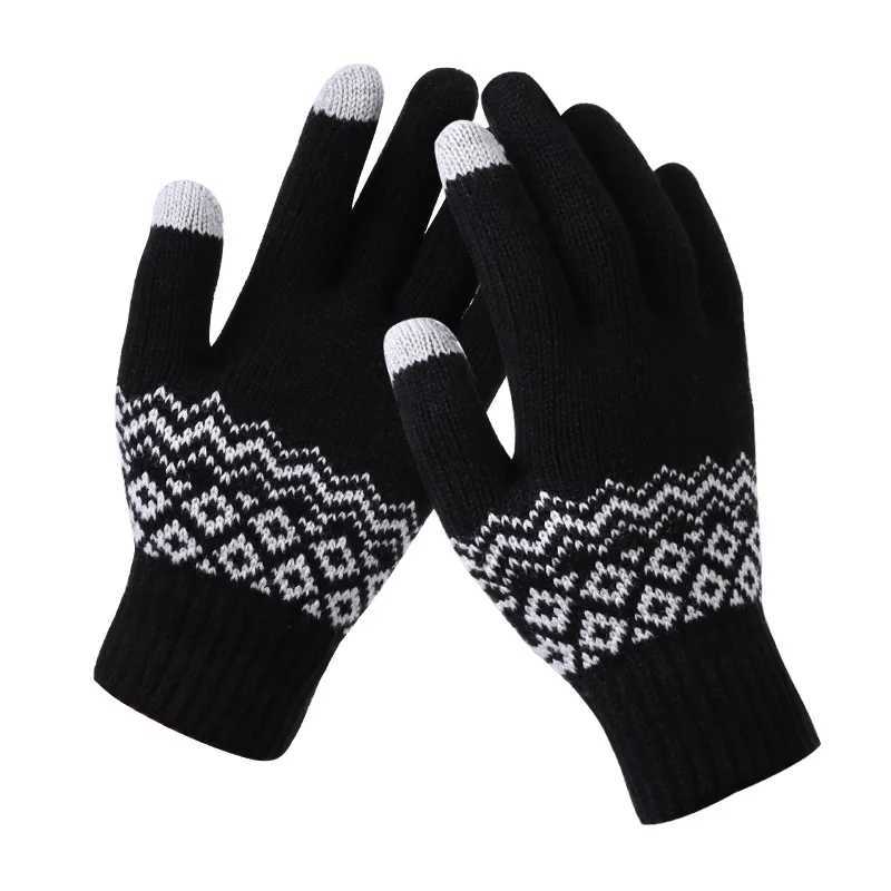 2023 Autumn Winter Warm Thick Mens G Winter Cashmere Wool Knitted G Solid Finger Gloves Womens Winter Cycling Skiing G W241026