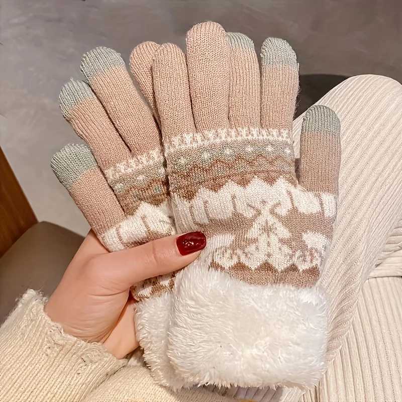 Christmas reindeer jacquard knitting Gs plush cuffs thick and warm Gs autumn and winter soft and cold resistant touch screen Gs W241026