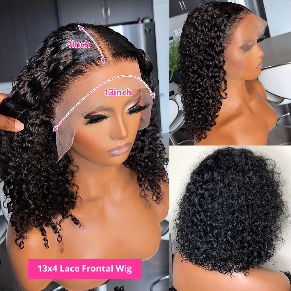 13x4 Curly Wet And Wavy Deep Wave Wig 200% Density Lace Front Human Hair For Women 4x4 Closure Short Bob Wigs