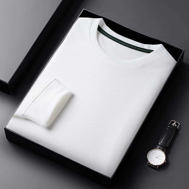 Mens casual Wfle round neck T-shirt breathable comfortable stylish long Slved T-shirt W241026