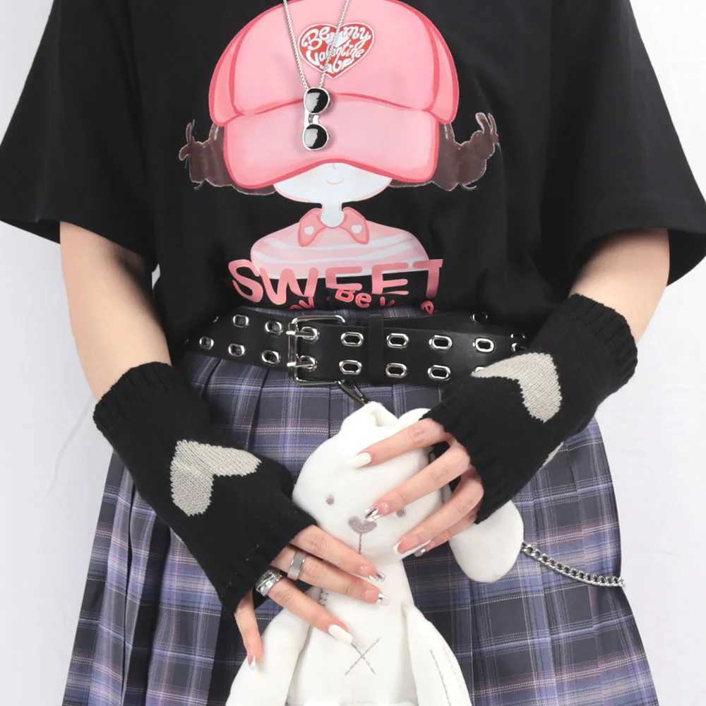 Y2K Fashion Knitted Half Finger Gs Womens Soft Winter Warmth Womens Sleeves Lolita Style Gothic Fingers Gs W241026