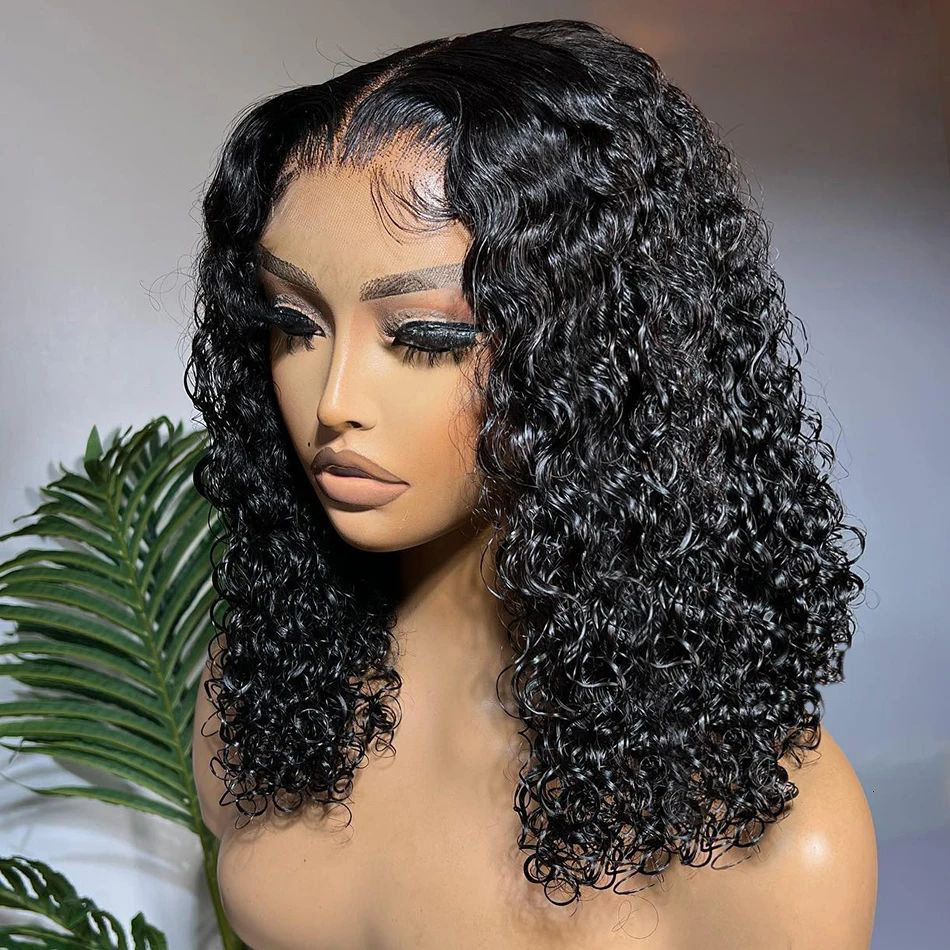 13x4 Curly Wet And Wavy Deep Wave Wig 200% Density Lace Front Human Hair For Women 4x4 Closure Short Bob Wigs