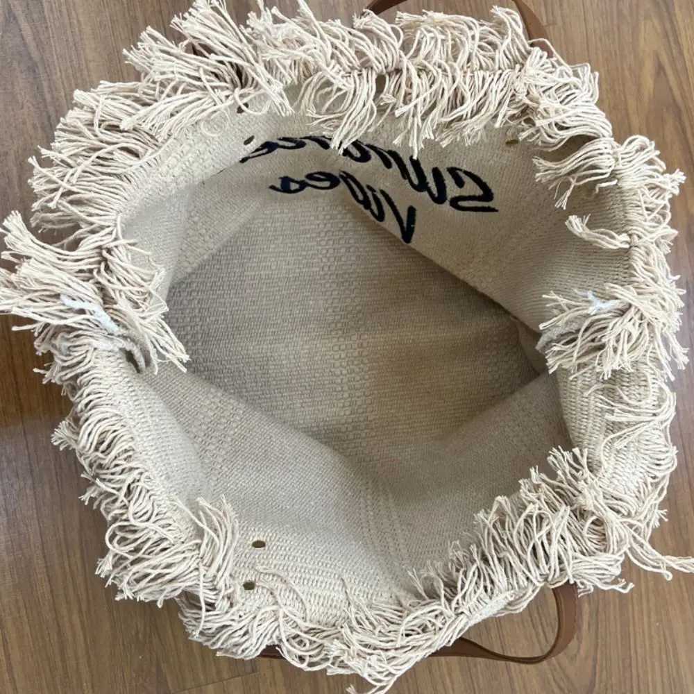 New Fashion Tassel Tote Bag Woven Canvas Bag Embroidered Alphabet Handbag Womens Large Capacity Shoulder BagC250412