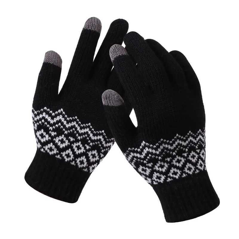2023 Autumn Winter Warm Thick Mens G Winter Cashmere Wool Knitted G Solid Finger Gloves Womens Winter Cycling Skiing G W241026