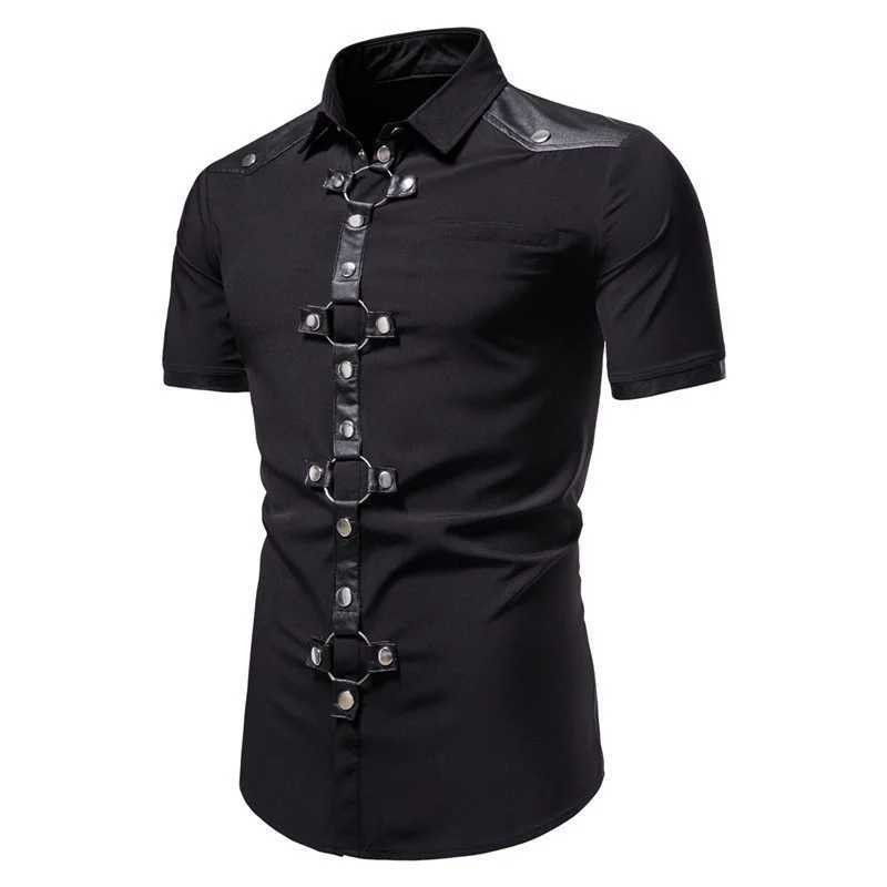 Wxw4754 Spring/Summer Black Short Sleeve Shirt Mens Gothic Hardcover Shirt Mens Ultra Thin Punk Rivet Mens Shirt W241026