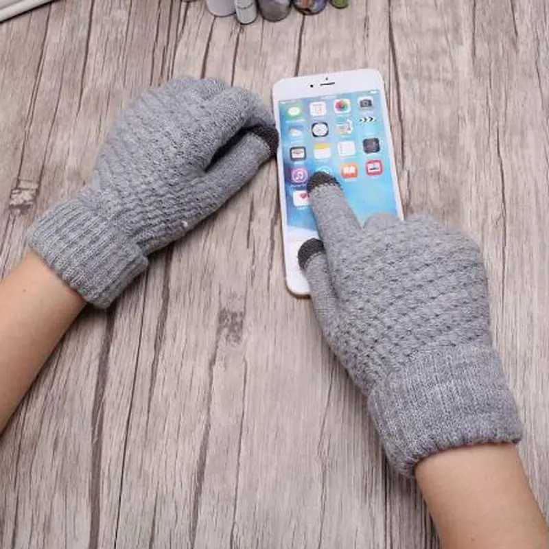 Womens cashmere wool knitted Gs autumn thick warm Gs plush solid gloves mobile phone tablet computer pad W241026
