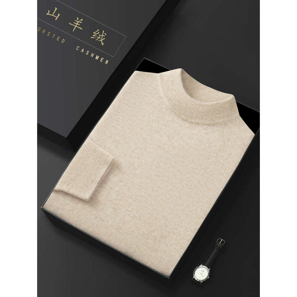 Men's Half-High Collar 100% Sweater Autumn Winter Basic Long Sleeve Pullover Cashmere Knitwear Soft Warm Comfy Clothing