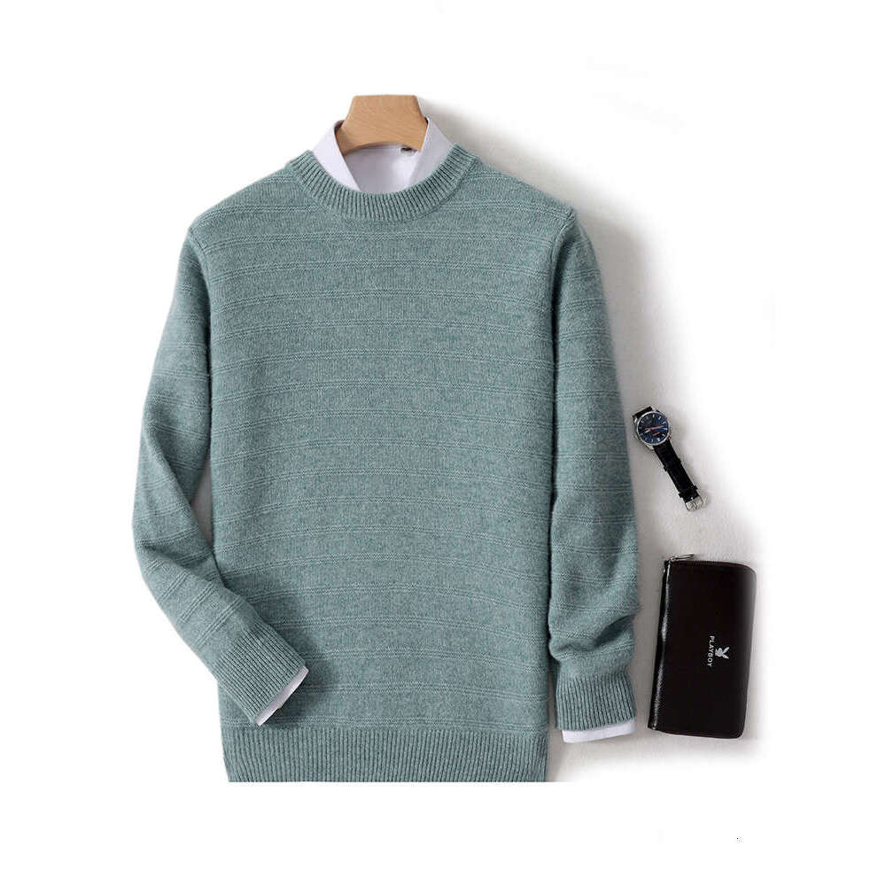 Aliselect Fall/Winter 100% Merino Wool Sweater Men's Thick Casual Pullovers O-Neck Loose Knit Tops Warm Long Sleeve Base Shirt