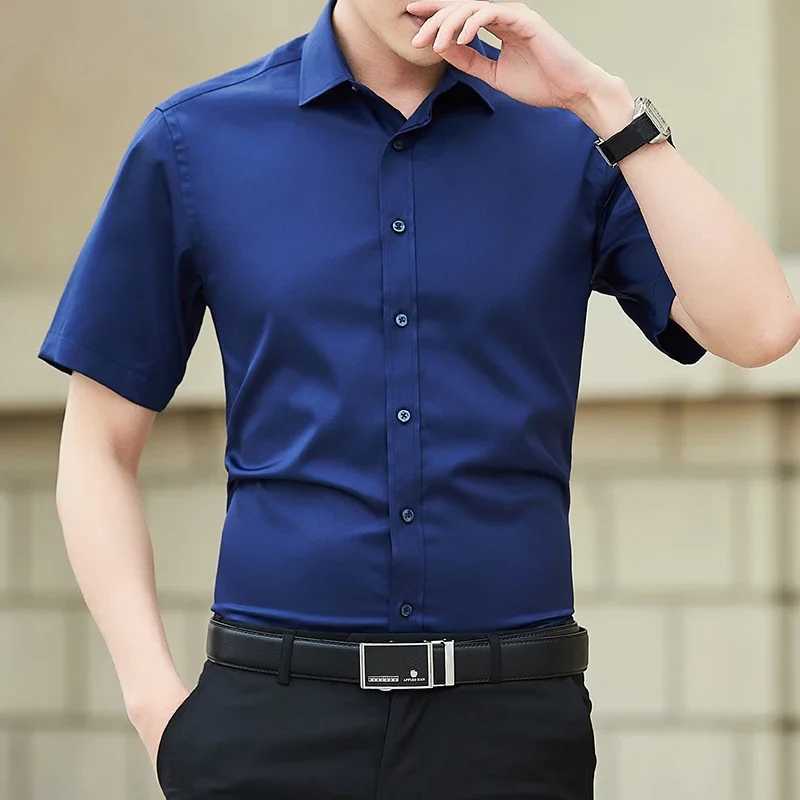2024 summer mens ultra-thin solid color short sleeved Slve business shirt casual white mens brand plus 5XL classic style W241026