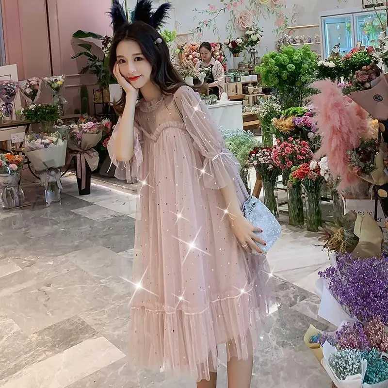 Maternity clothing summer dress moms personality new maternity clothing small and fresh summer cover no pregnancy summer hauze W241026