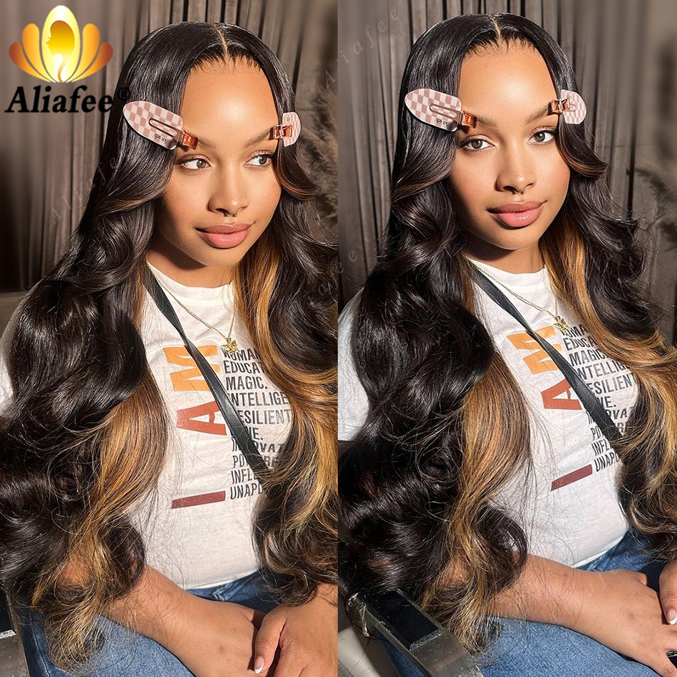 34Inch P1B/27 Highlight Body Wave 13x6 Lace Frontal Wigs Blonde Pre Plucked 100% Human Hair Wig for Women