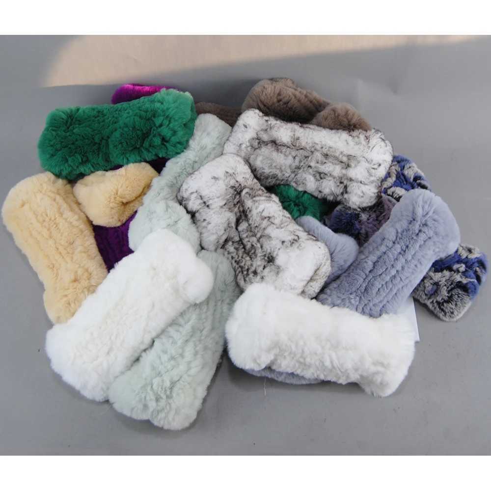Newly arrived La Natural Real Rex Rabbit fur gloves with good elasticity knitted genuine leather gloves for womens winter warmth real fur Gs W241026