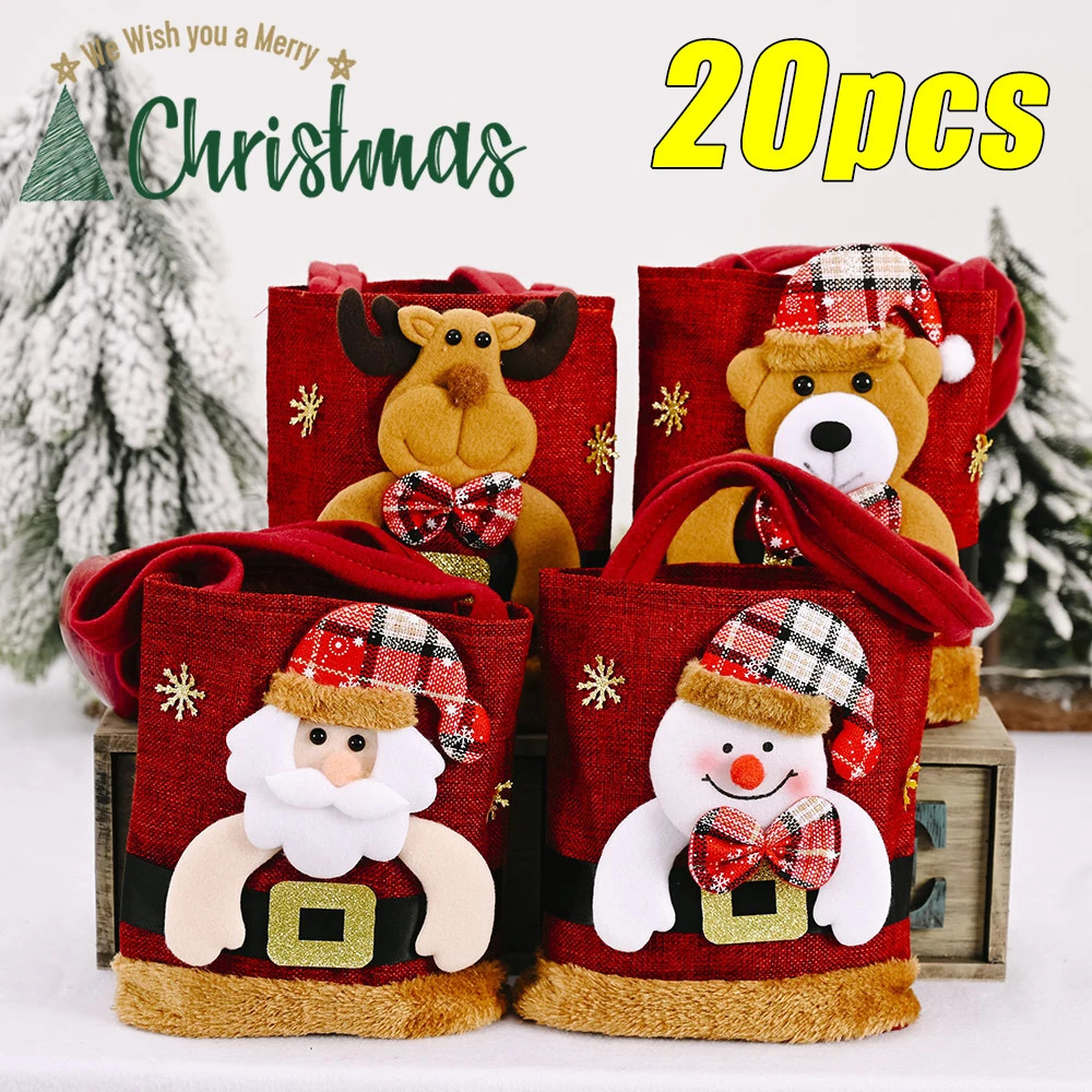 20PCS Christmas Tote Bag Snowman Bear Candy Bag ren Gift Bag Storage Bag Christmas Decoration 241025