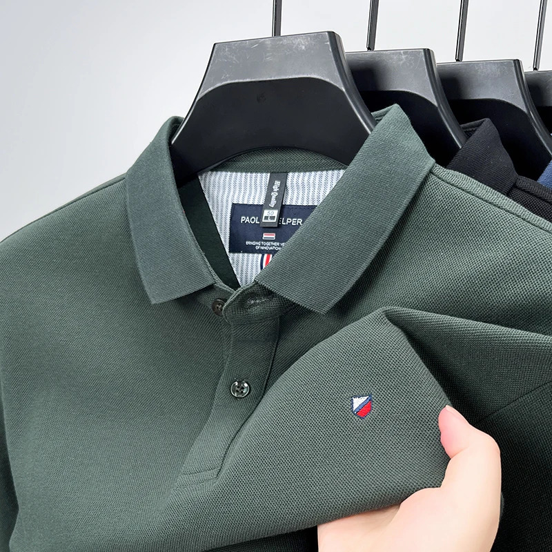 Autumn and Winter Mens Pure Cotton Embroidery Casual Fashion Waffle Longsleeved POLO Shirt Korean Version of Allmatch Collar 241025