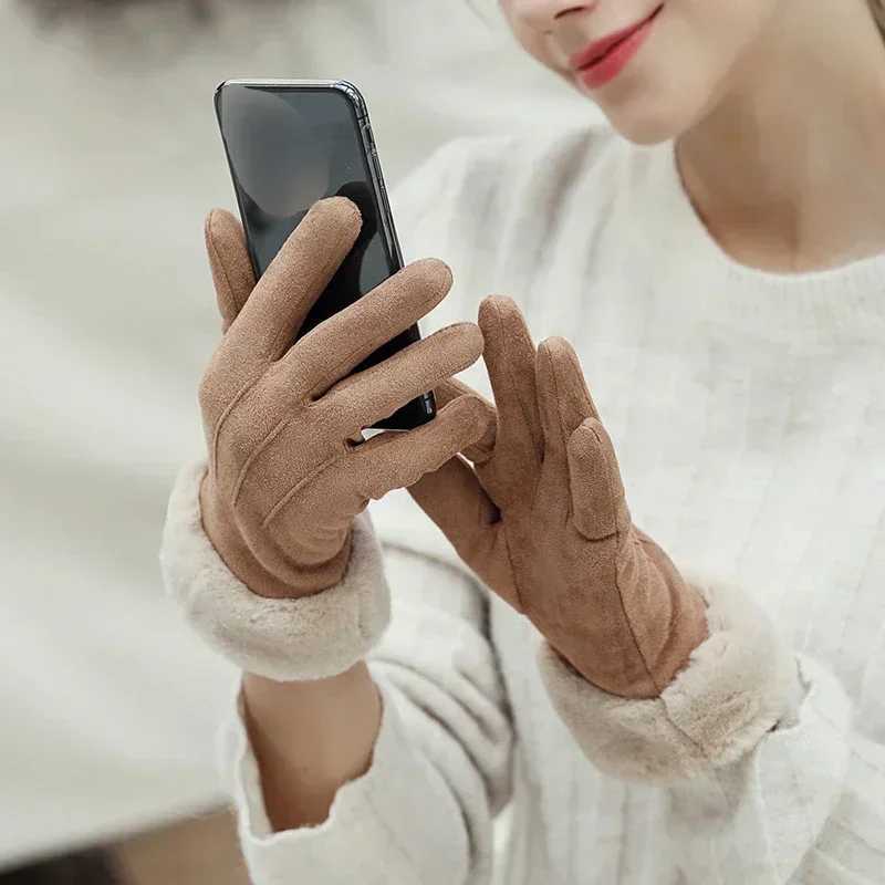 Fashion Womens Gs Autumn Cute Fur Warm Gloves Full Finger Gloves Womens Outdoor Sports Womens Gs Touch Screen W241026