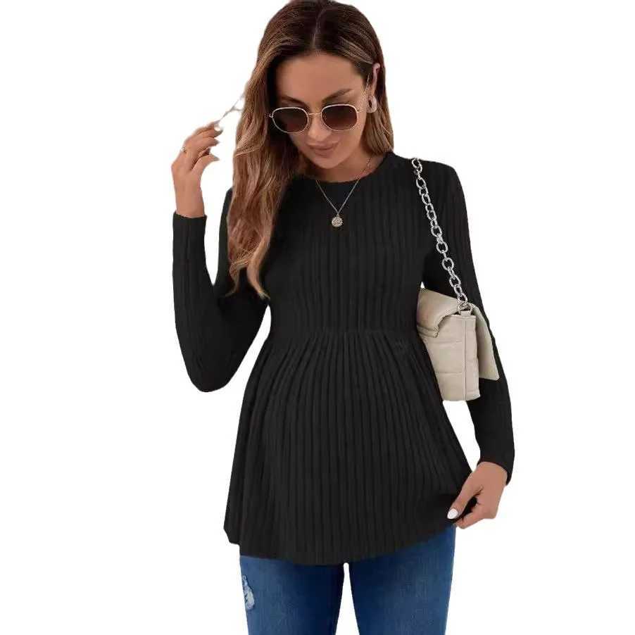 Pregnant womens dress shirt spring and autumn long sleeved pregnant womens shirt solid color floral pregnant womens T-shirt W241026