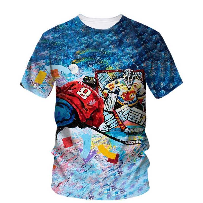 Fashionable new hockey sports graphic mens T-shirt summer trend casual unisex fun printed round neck short Slip Ts top W241026