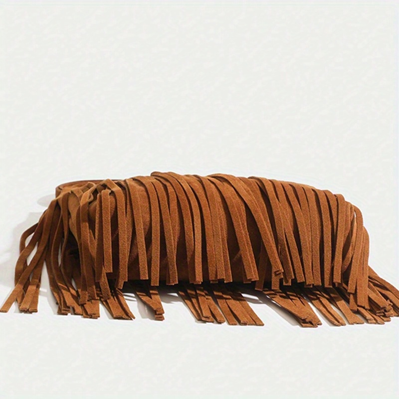 Brown Suede Elegant Crossbody Bag with Adjustable Strap - Hand Washable, Solid Color, Buckle Closure, Polyester Lined, No Oil Edges Fringe Shoulder Ba