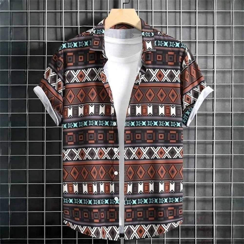 Retro Haian mens shirt ethnic pattern printed shorts Slve top fashionable casual mens clothing loose oversized mens shirt W241026