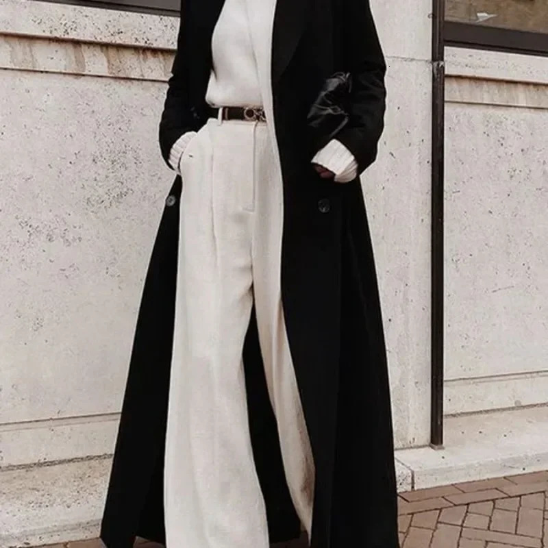 Autumn Winter Fashion Women Coat Y2K Chic Loose Long Oversize Warm Thick Trench Wool Blend Jacket Outwear 241025