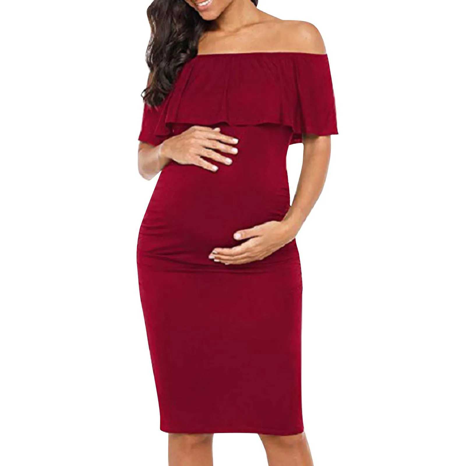 Pregnant womens dresses with fashionable short sleeves slanted collars solid pleats mothers dresses pregnant womens clothing dresses W241026