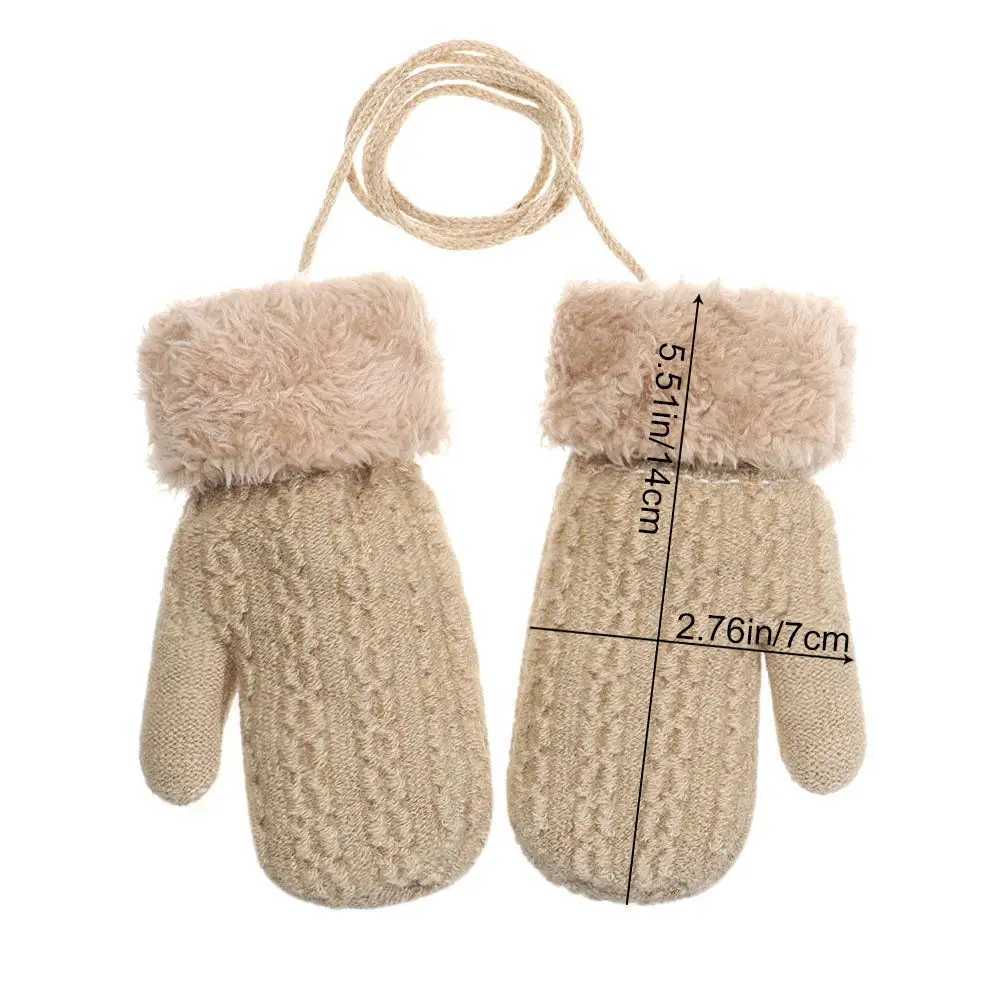 1-4Y Baby Boys and Girls Winter Knitted Gs Warm Rope Full Finger Thick Gloves Gs Children Preschool Children School W241026